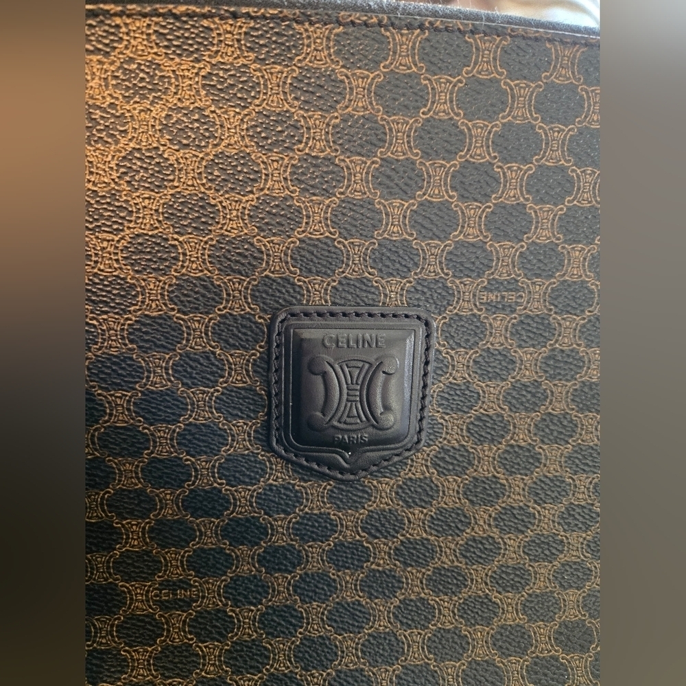 Celine | Double Zip Shoulder Tote Bag | Macadam Canvas & Black Leather | Vintage - Picture 10 of 16